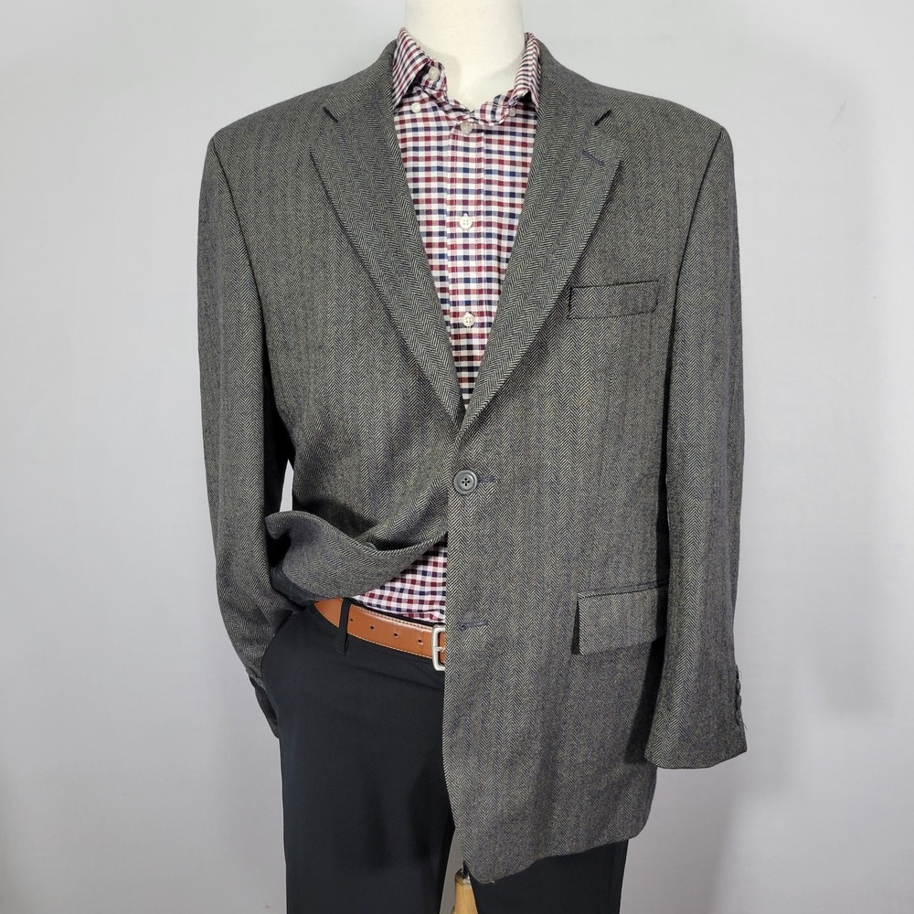 Chaps Men's‎ Sport Coat Blazer Two Button Soft Herringbone Lambs Wool Size 44R